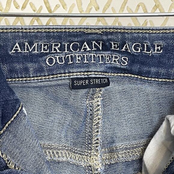 American Eagle Outfitters Ripped Super Stretch Hi-Rise Jegging Blue Denim Size 4 - Picture 12 of 13